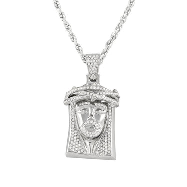 14K White Gold Jesus Head Pendant With Round Cut Diamonds 1.72 Ctw